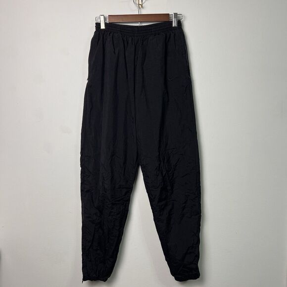 Vtg 90s Nike Men's Black Track Pants Swoosh Ankle Zip Size Med White Tag - Picture 1 of 6